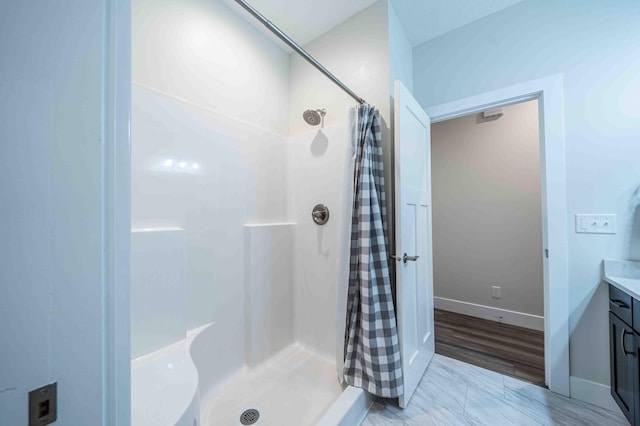 7920 W Juniper Beach Rd, Mears, MI 49436 - full bathroom with vanity and curtained shower