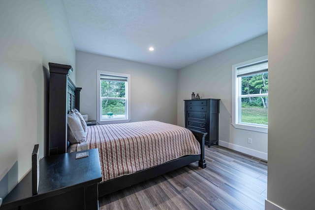 7920 W Juniper Beach Rd, Mears, MI 49436 - bedroom featuring multiple windows, wood finished floors, and recessed lighting