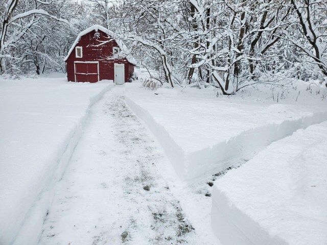 8277 Alpine Ave NW, Sparta, MI 49345 - yard layered in snow with a barn and an outbuilding