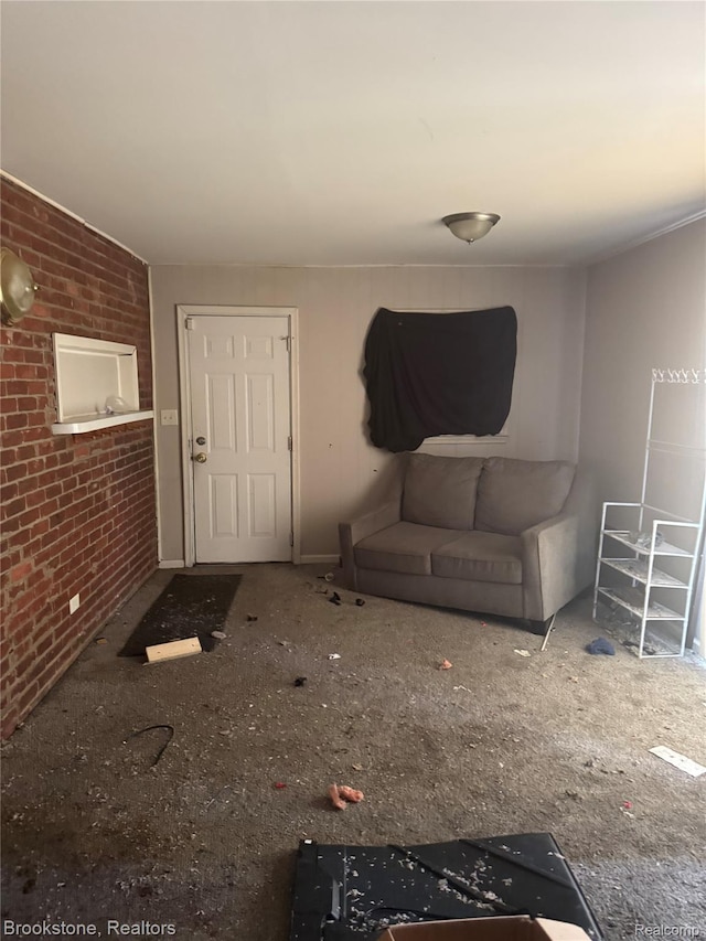 20491 Sumner, Redford, MI 48240 - living room featuring brick wall