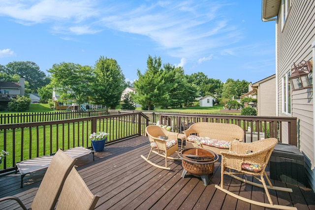 1101 Heritage Dr, Saline, MI 48176 - wooden terrace featuring an outdoor living space with a fire pit