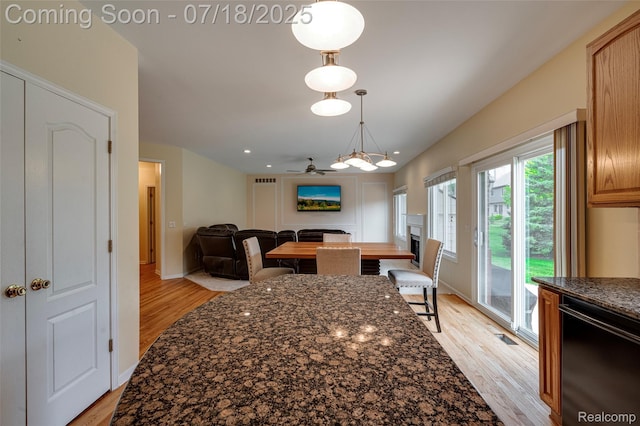 24352 Cavendish Ave W, Novi, MI 48375 - dining space with light wood-style floors, ceiling fan, and recessed lighting