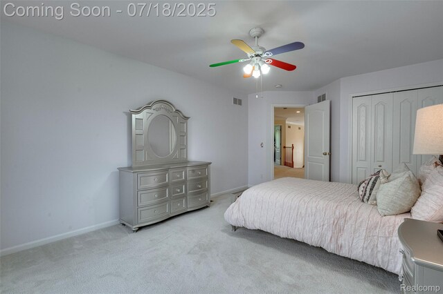 24352 Cavendish Ave W, Novi, MI 48375 - bedroom with carpet flooring, a closet, and ceiling fan