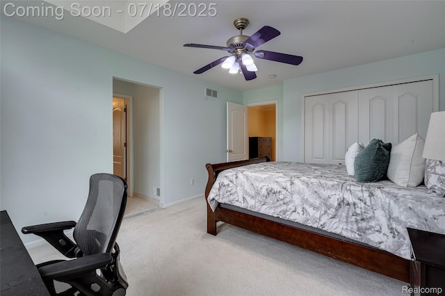 24352 Cavendish Ave W, Novi, MI 48375 - bedroom featuring light colored carpet, a closet, ceiling fan, and a desk