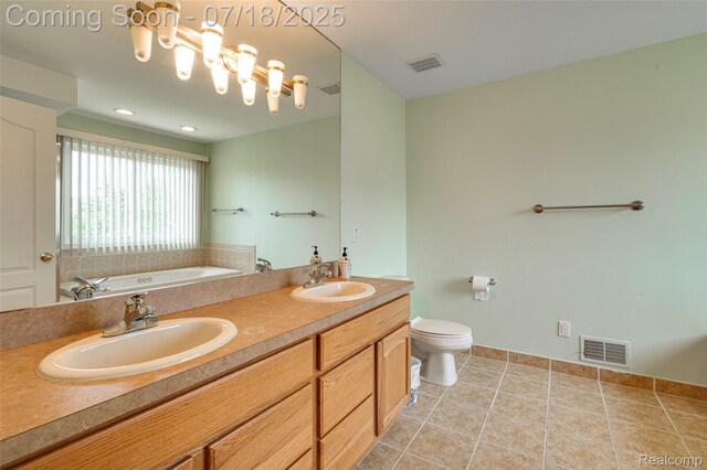 24352 Cavendish Ave W, Novi, MI 48375 - bathroom with a bath, double vanity, and tile patterned floors