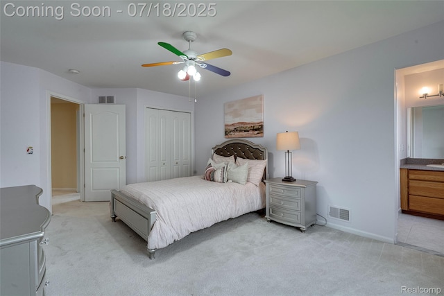 24352 Cavendish Ave W, Novi, MI 48375 - bedroom with light carpet, a closet, and connected bathroom