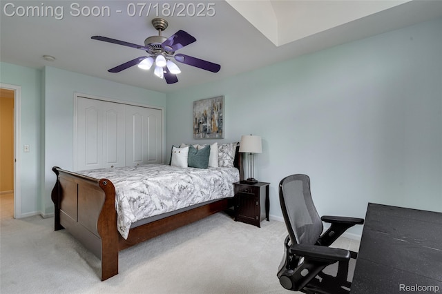 24352 Cavendish Ave W, Novi, MI 48375 - bedroom with light colored carpet, a closet, a desk, and ceiling fan