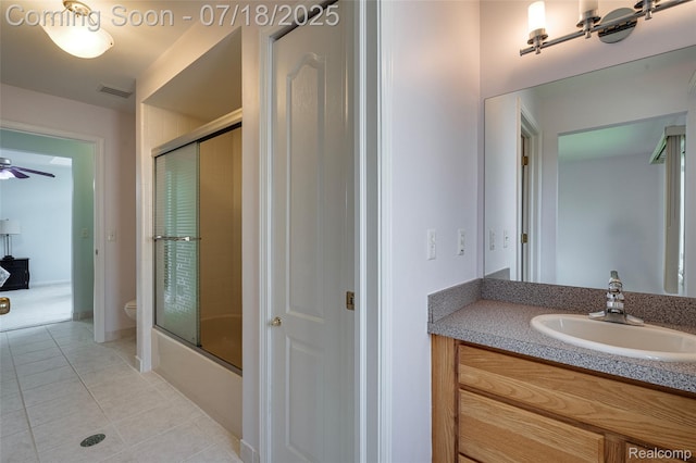 24352 Cavendish Ave W, Novi, MI 48375 - full bathroom with vanity, tile patterned flooring, shower / bath combination with glass door, and ceiling fan