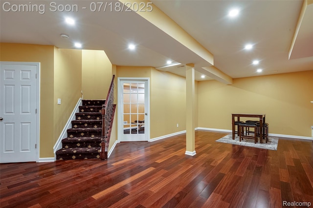 24352 Cavendish Ave W, Novi, MI 48375 - finished basement with wood finished floors, stairs, and recessed lighting