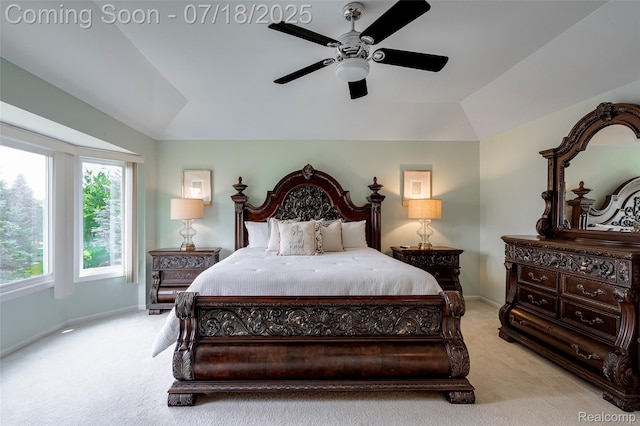24352 Cavendish Ave W, Novi, MI 48375 - bedroom with light colored carpet, vaulted ceiling, and a ceiling fan