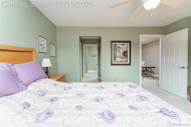 10827 Sparkling Waters Ct, South Lyon, MI 48178 - bedroom featuring light carpet, connected bathroom, and ceiling fan