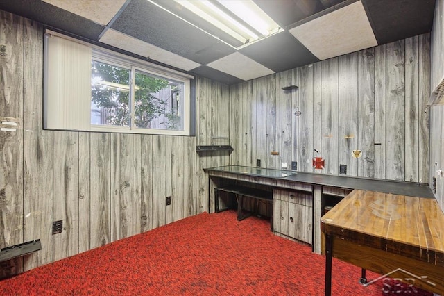 3118 Spruce St, Midland, MI 48640 - miscellaneous room featuring wooden walls and carpet flooring