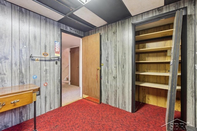 3118 Spruce St, Midland, MI 48640 - hall featuring carpet flooring and wood walls