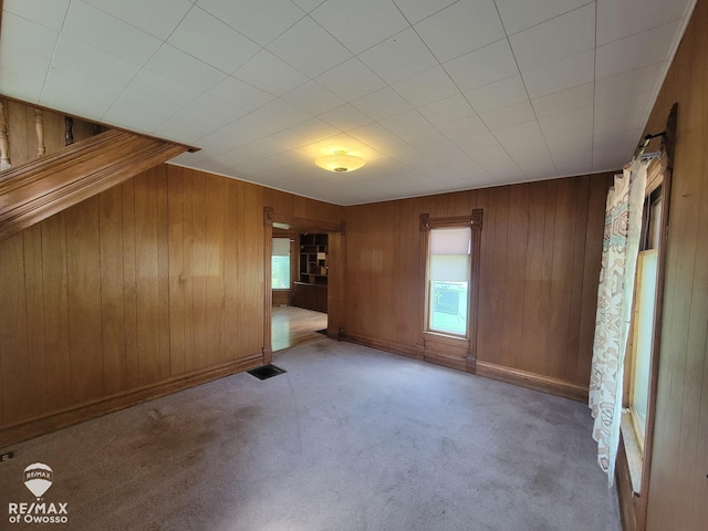 725 River St, Owosso, MI 48867 - spare room featuring healthy amount of natural light, wood walls, and carpet