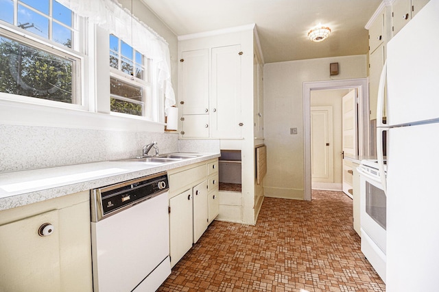 2551 Elmwood Ave, Ann Arbor, MI 48104 - kitchen featuring white appliances, light flooring, light countertops, and white cabinets