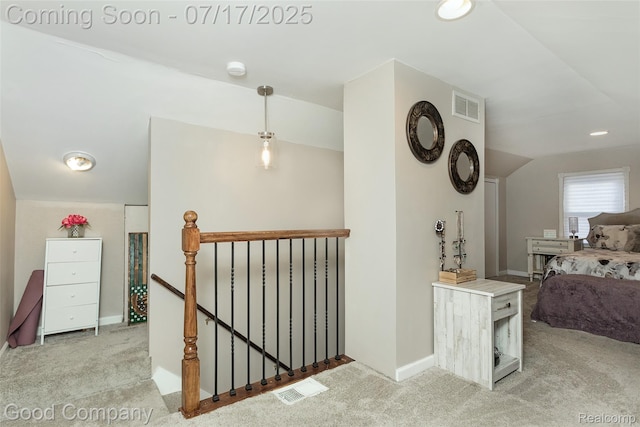 2404 Rowland Ave, Royal Oak, MI 48067 - hallway featuring an upstairs landing, carpet, and vaulted ceiling