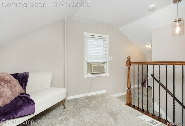 2404 Rowland Ave, Royal Oak, MI 48067 - sitting room with an upstairs landing, lofted ceiling, and carpet flooring