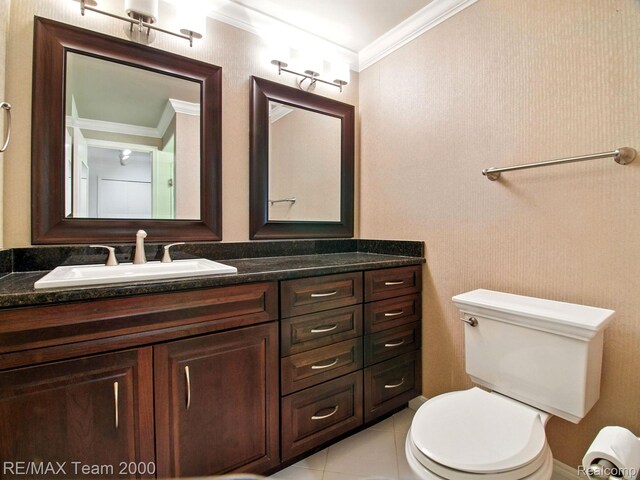 1711 Huntingwood Ln, Bloomfield Hills, MI 48304 - bathroom featuring ornamental molding, vanity, and tile patterned flooring