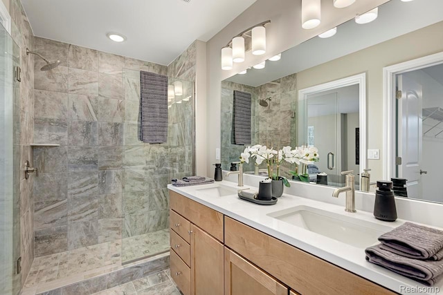 809 Cortland Ln, Troy, MI 48085 - bathroom with tiled shower and double vanity