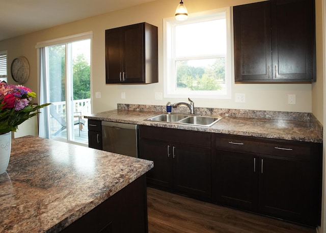 8440 Irish Mist, Onsted, MI 49265 - kitchen featuring dishwasher, dark wood-style floors, and dark brown cabinetry