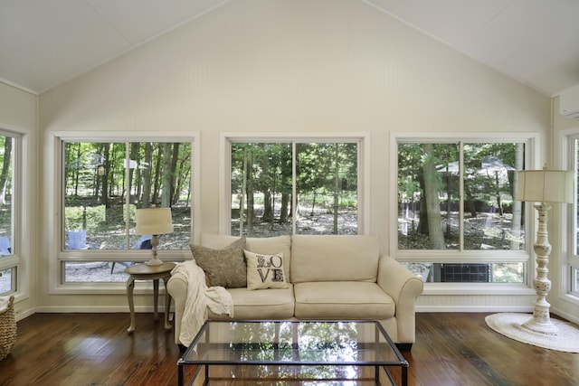 1227 Beech Dr, South Haven, MI 49090 - sunroom featuring high vaulted ceiling, hardwood / wood-style flooring, and a wooden deck