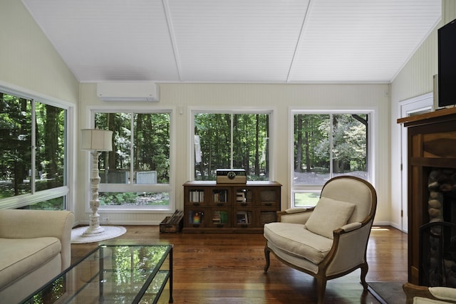 1227 Beech Dr, South Haven, MI 49090 - sunroom with lofted ceiling, wood finished floors, plenty of natural light, and an AC wall unit