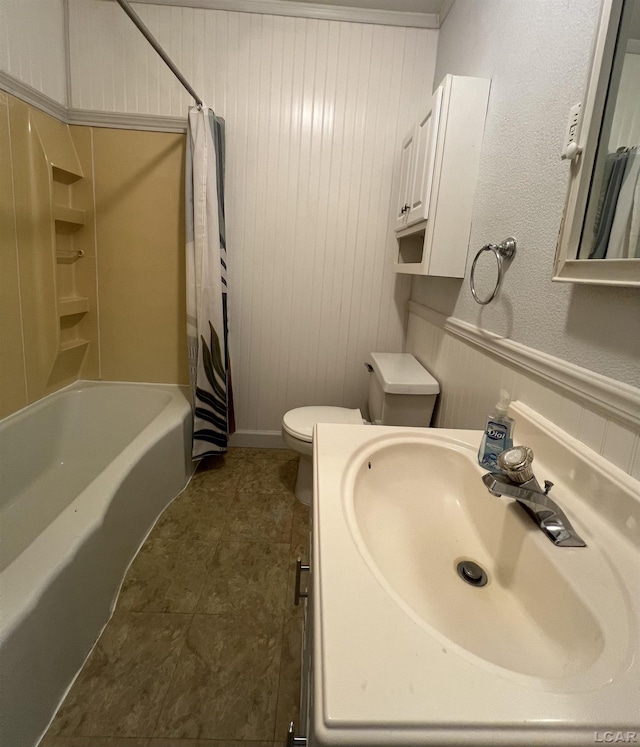 1569 N Rollin Hwy, Hudson, MI 49247 - full bathroom with vanity, shower / bath combo, and tile patterned floors