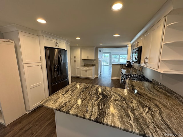 677 King Cir, Lake Orion, MI 48362 - kitchen featuring open shelves, dark wood finished floors, fridge with ice dispenser, white cabinetry, and recessed lighting
