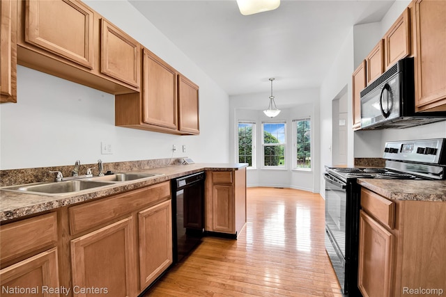 1236 University Dr, Pontiac, MI 48342 - kitchen with electric stove, light wood-style flooring, dishwasher, and hanging light fixtures