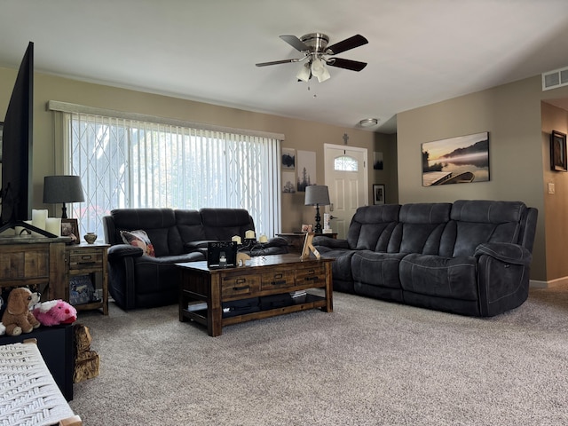 39909 Bridgeview St, Harrison Township, MI 48045 - living area featuring healthy amount of natural light, light colored carpet, and ceiling fan