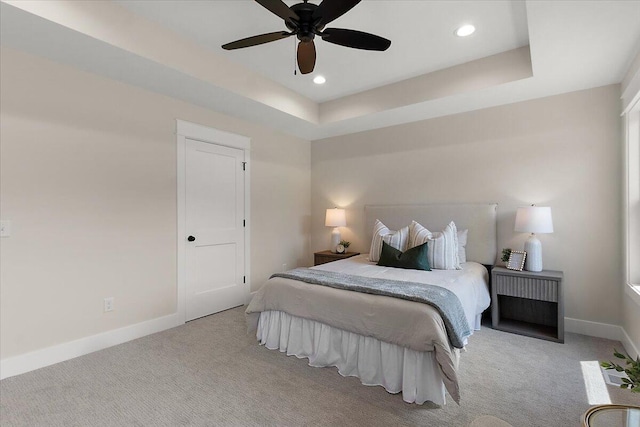 6766 Baldwin St, Hudsonville, MI 49426 - bedroom with carpet floors, recessed lighting, a raised ceiling, and a ceiling fan