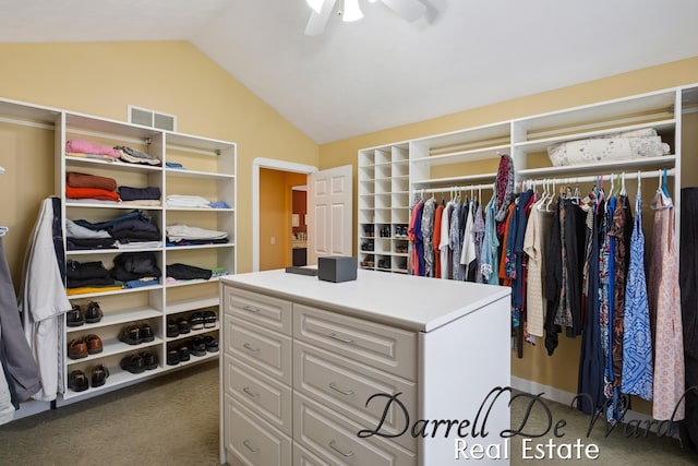 2711 Byron Station Dr SW, Byron Center, MI 49315 - spacious closet featuring carpet flooring, lofted ceiling, and a ceiling fan