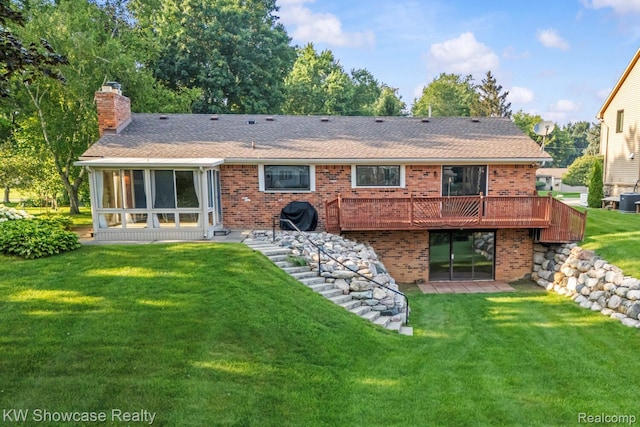 1830 Majon, Highland, MI 48356 - rear view of property with brick siding, a yard, a chimney, and a shingled roof
