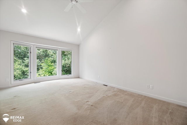 8078 Hawkcrest Dr, Grand Blanc, MI 48439 - unfurnished room featuring carpet, a ceiling fan, and high vaulted ceiling