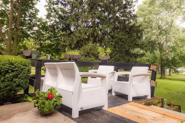 1193 Seneca St, Adrian, MI 49221 - wooden terrace with a lawn and view of wooded area