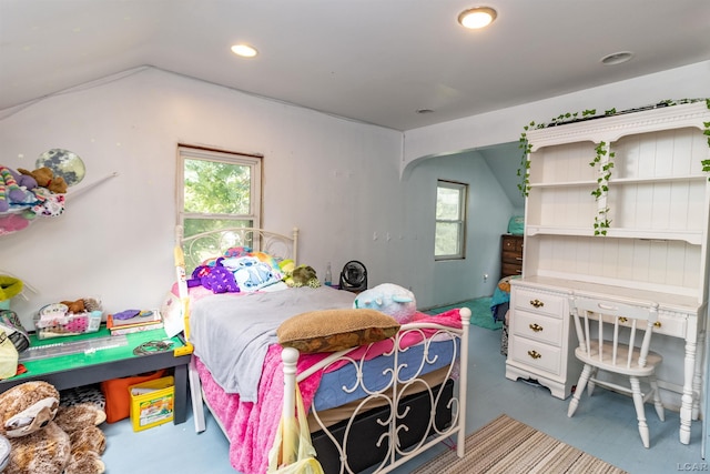 1193 Seneca St, Adrian, MI 49221 - bedroom with lofted ceiling, arched walkways, and recessed lighting
