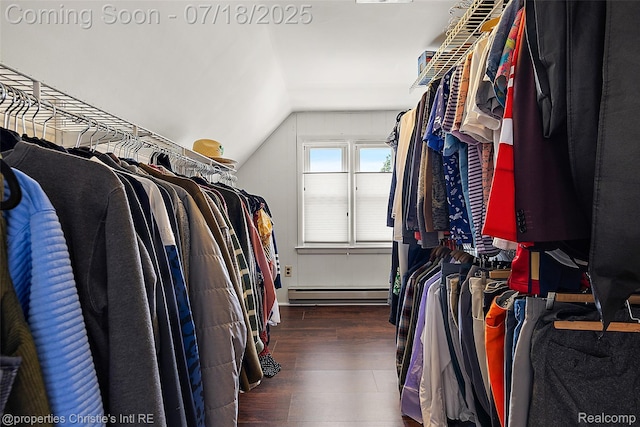 1816 Roslyn Rd, Grosse Pointe Woods, MI 48236 - spacious closet featuring wood finished floors, lofted ceiling, and baseboard heating