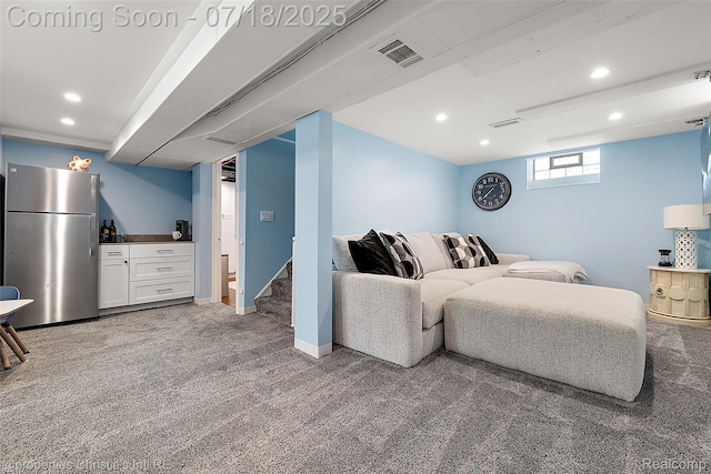 1816 Roslyn Rd, Grosse Pointe Woods, MI 48236 - living area with recessed lighting, carpet floors, and stairs