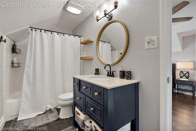 1816 Roslyn Rd, Grosse Pointe Woods, MI 48236 - full bathroom with vanity, lofted ceiling, shower / bath combo, and wood finished floors