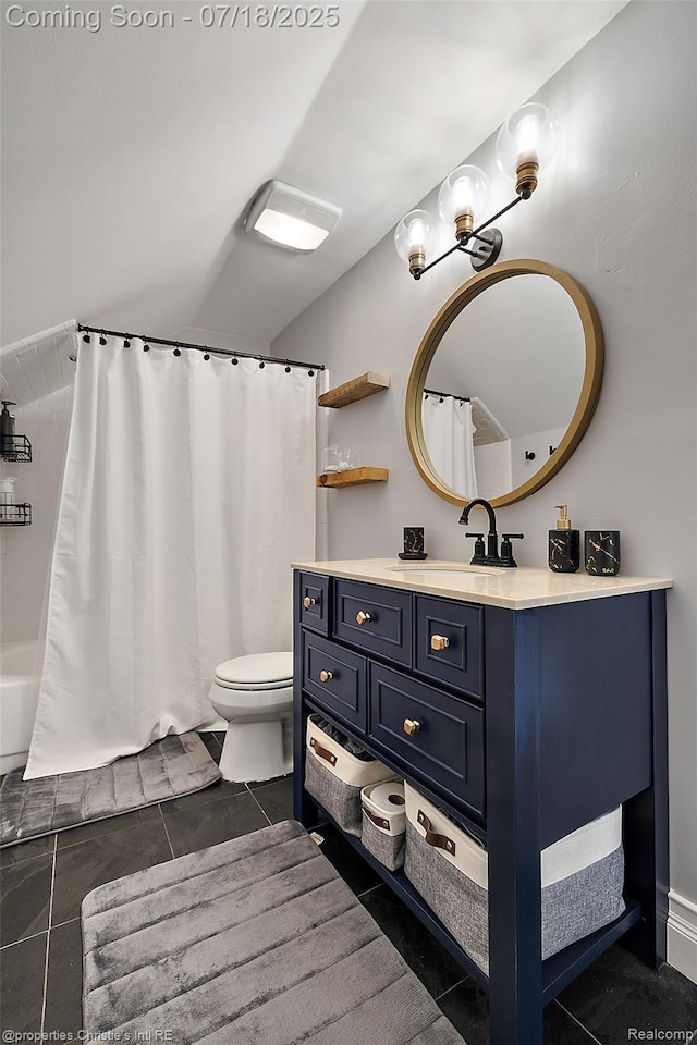 1816 Roslyn Rd, Grosse Pointe Woods, MI 48236 - full bath with vanity, shower / tub combo with curtain, and tile patterned floors