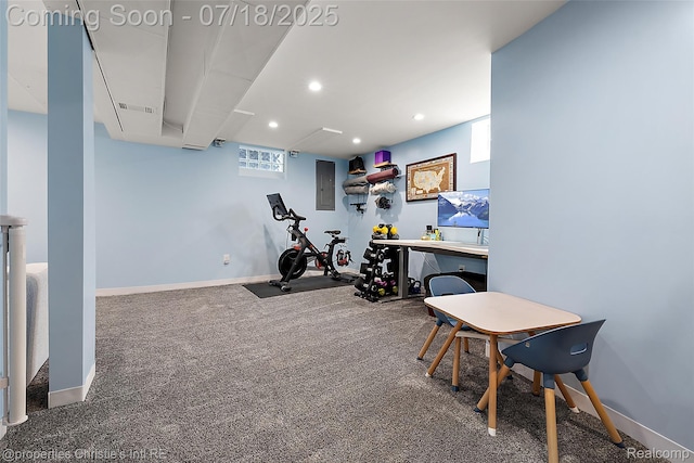 1816 Roslyn Rd, Grosse Pointe Woods, MI 48236 - exercise area with plenty of natural light, electric panel, recessed lighting, and carpet floors