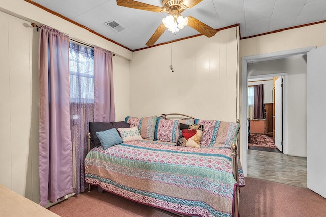 11585 Onsted Hwy, Brooklyn, MI 49230 - bedroom featuring ornamental molding, carpet, and ceiling fan