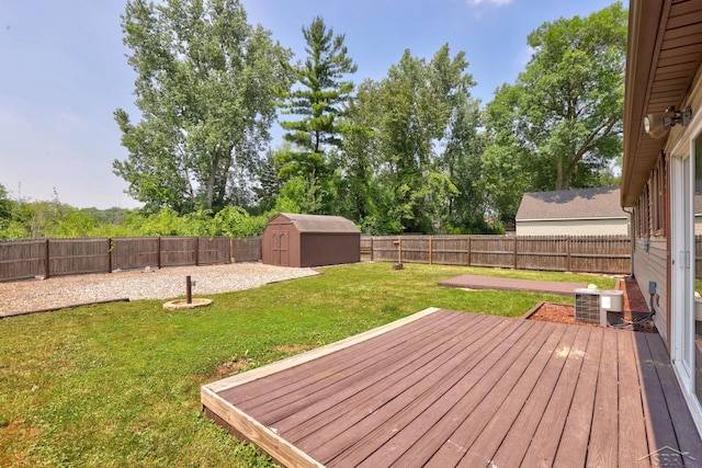 2113 Bock Rd, Saginaw, MI 48603 - wooden deck featuring a shed and a fenced backyard