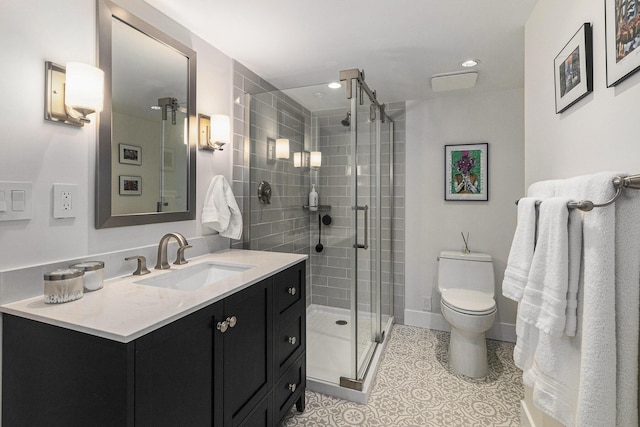 113 Ponds View Dr, Ann Arbor, MI 48103 - bathroom with vanity, a shower stall, tile patterned flooring, and recessed lighting