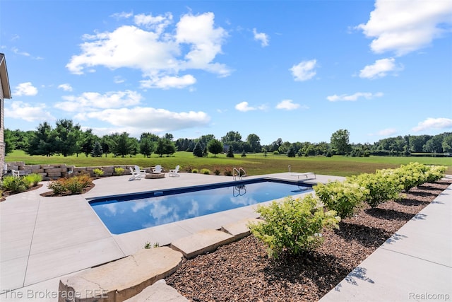 6264 Hidden Forrest, Swartz Creek, MI 48473 - swimming pool with a fire pit, a patio, and view of scattered trees