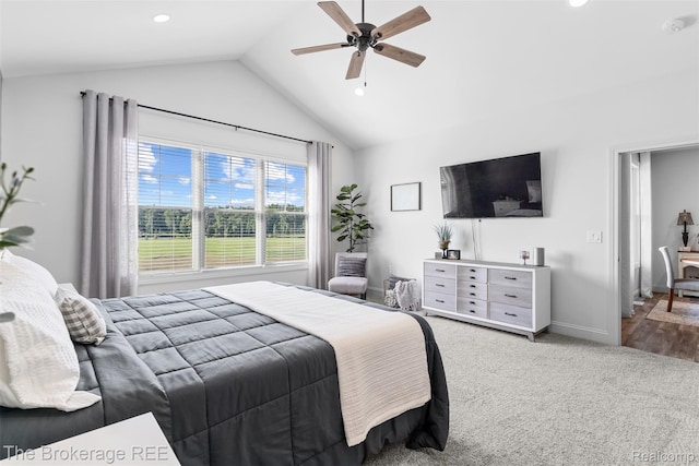 6264 Hidden Forrest, Swartz Creek, MI 48473 - carpeted bedroom with lofted ceiling, recessed lighting, and a ceiling fan