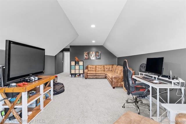 6264 Hidden Forrest, Swartz Creek, MI 48473 - office with carpet floors, vaulted ceiling, and recessed lighting