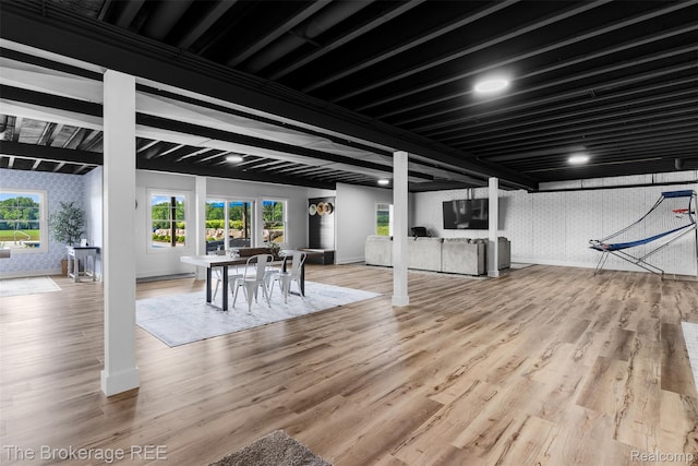 6264 Hidden Forrest, Swartz Creek, MI 48473 - below grade area featuring wood finished floors and wallpapered walls