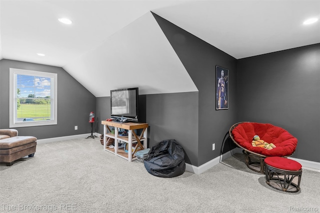 6264 Hidden Forrest, Swartz Creek, MI 48473 - rec room featuring carpet, vaulted ceiling, and recessed lighting