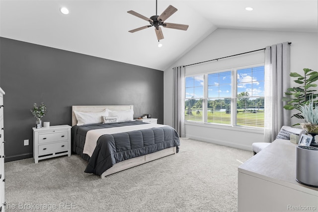 6264 Hidden Forrest, Swartz Creek, MI 48473 - bedroom with carpet flooring, recessed lighting, a ceiling fan, and high vaulted ceiling
